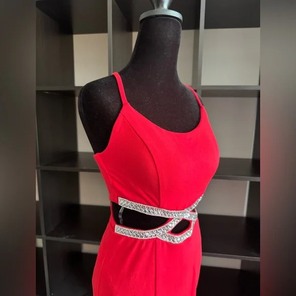 Speechless Red Prom / PageantGown with Halter Neckline and Silver Embellishments - Picture 8 of 10